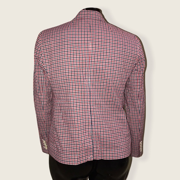 * SOLD * J. Crew Red Blue Gingham Double-breasted Seersucker Cotton Blazer 14 - Picture 5 of 14